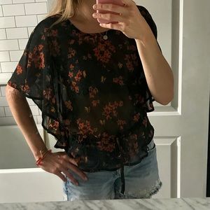 Topshop Floral Print Kimono Butterfly Sleeve Top